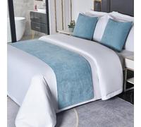 HLASMSPE Chemin de lit d'hôtel - Couleur unie - Moderne - Protection - Bleu - 50 x 160 cm - Pour lit de 1 m
