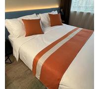 HLASMSPE Chemin de lit en coton et lin - Couvre-lit décoratif - Écharpe de lit moderne - Protection pour hôtel, mariage - Orange - 50 x 260 cm - Pour lit de 2 m