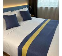 HLASMSPE Chemin de lit en coton et lin - Couvre-lit décoratif moderne - Housse de protection pour hôtel, mariage, bleu marine - 50 x 240 cm - Pour lit de 1,8 m