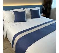 HLASMSPE Chemin de lit en coton et lin - Couvre-lit décoratif moderne - Housse de protection pour hôtel, mariage - Bleu - 50 x 160 cm - Pour lit de 1 m