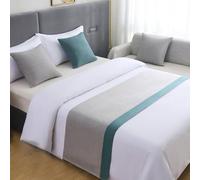 HLASMSPE Chemin de lit en coton et lin - Couvre-lit décoratif moderne - Housse de protection pour hôtel, mariage - Gris vert - 50 x 180 cm - Pour lit de 1,2 m