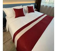 HLASMSPE Chemin de lit en coton et lin - Couvre-lit décoratif moderne - Housse de protection pour hôtel, mariage - Rouge - 50 x 260 cm - Pour lit de 2 m