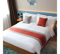 HLASMSPE Chemin de lit en coton et lin - Couvre-lit décoratif moderne - Housse de protection pour hôtel, mariage, orange gris 2, 50 x 180 cm - Pour lit de 1,2 m