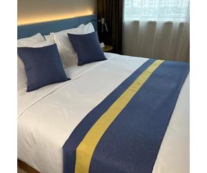 HLASMSPE Chemin de lit en coton et lin - Couvre-lit décoratif moderne - Housse de protection pour hôtel, mariage, bleu marine - 50 x 240 cm - Pour lit de 1,8 m