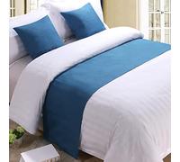 HLASMSPE Chemin de lit en lin de couleur unie, écharpes, décoration de la maison, hôtel, literie, serviette, couvre-lit, protection de lit, bleu, 50 x 240 cm pour lit de 1,8 m