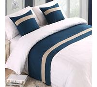 HLASMSPE Chemin de lit en lin pour pied de lit, écharpe, protection pour chambre à coucher, hôtel, couvre-lit, serviette de lit, bleu marine, 50 x 240 cm pour lit de 1,8 m
