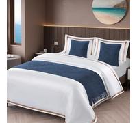 HLASMSPE Chemin de lit en polyester avec pompons tricotés - Protection pour chambre d'hôtel - Bleu marine - 60 x 180 cm
