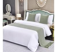 HLASMSPE Chemin de lit en polyester avec pompons tricotés - Protection pour chambre d'hôtel - Rayures vertes - 60 x 180 cm