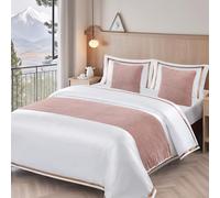 HLASMSPE Chemin de lit en polyester avec pompons tricotés - Protection pour chambre d'hôtel - Rose - 60 x 180 cm