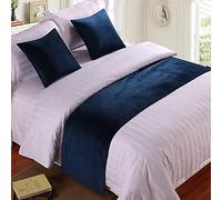 HLASMSPE Chemin de lit en velours doux pour décoration de la maison, foulards, couvre-lits, couvre-lit, chambre à coucher, hôtel, serviette de lit, bleu, 50 x 210 cm pour lit de 1,5 m