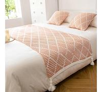 HLASMSPE Chemin de lit tricoté avec pompons - Couverture douce - Tendance - Protection de la literie - Pour mariage, hôtel, chambre à coucher - Orange - 130 x 200 cm