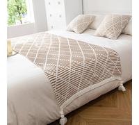 HLASMSPE Chemin de lit tricoté avec pompons - Couverture douce - Tendance - Protection de la literie - Pour mariage, hôtel, chambre à coucher - Marron - 70 x 230 cm