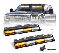 HLAUTO 6Z4J - Feux stroboscopiques d'urgence pour tableau de bord - 2 x 46,8 pouces - Blanc ambre - 48 lumières LED clignotantes - Danger - Pare-brise intérieur - Barres