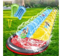 Hlayshing 15.7ft/480cm Toboggan pour Pelouse Double Toboggan à Eau | avec 2 Planches Gonflables,Toboggans Piscine Hors Sol,Jouet d'eau d'été pour Enfants et Adultes,Extérieur et Jardin