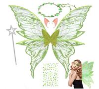 Hlayshing Ailes de Fée Adulte,Fairy Wings Adult,Angel Wings with Elf Ears,Fairy Headband and Star Fairy Wands,Aile Fee,Halloween Birthday Christmas Theme Party,Ensemble D'accessoires de Costume