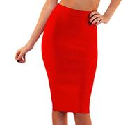 HLBandage High Wait Knee Length Rayon Bandage Skirt(M,Rouge)