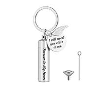 HLBEST Porte-clés funéraire vintage en acier inoxydable avec kit de remplissage d'ailes d'ange pour cadeau Forever In My Heart