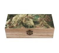 HLBSDM Boîte de rangement vintage en bois, image d'un cheval magique, boîte à souvenirs pour bijoux, photos et lettres, élé organiseur de bureau pour la maison ou le bureau