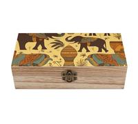 HLBSDM Boîtes à souvenirs en bois motif éléphant d'Afrique, style vintage, avec couvercle à charnière. Idéales pour ranger photos et bijoux décoratifs.