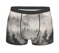 HLBSDM Boxer pour Homme, Motif forêt de pins et Brume, Respirant et élastique, Short de Sport