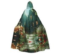 HLBSDM Cape à capuche pour adulte Maisons dans la forêt pour Halloween, longue cape de sorcière, costume de vampire, cape médiévale de la Renaissance pour cosplay, bal masqué et soirées à thème.