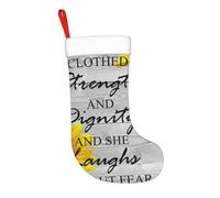 HLBSDM Chaussette de Noël 45 cm « Elle est revêtue de force et de dignité » Proverbes 31:25 Décoration de cheminée à suspendre pour les fêtes de fin d'année en famille