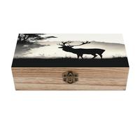 HLBSDM Coffre de rangement décoratif en bois Boîte de rangement en bois avec couvercle Silhouette de cerf sauvage rétro pour photos souvenirs