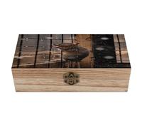 HLBSDM Coffre de rangement décoratif en bois Boîte de rangement en bois avec couvercle Une vieille rétro pour photos souvenirs