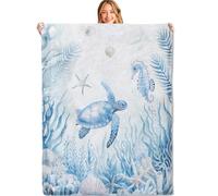 HLBSDM Couverture de Plage en Flanelle Douce et légère, Motif Tortues Marines, 127 x 152 cm (50 x 60 Pouces), Motif hippocampes et créatures Marines pour Les Amoureux de l'océan. Convient pa