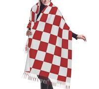 HLBSDM Écharpe à carreaux rouges et verts aquarelle effet cachemire avec pompons, idéale pour l'hiver et l'automne. Douce et classique, elle vous tiendra bien au chaud.