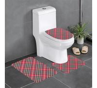 HLBSDM Ensemble de 3 Tapis de Bain Kemp à Carreaux Tartan en Diagonale, en Flanelle Douce, avec Housse de Toilette en Forme de U