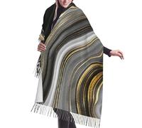 HLBSDM Grande écharpe dorée et noire en agate, motif géode de marbre, style moderne oversize à pompons, douce et épaisse, idéale pour l'automne et l'hiver. Châle chaud pour femme.