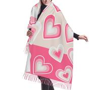 HLBSDM Grande écharpe Saint-Valentin à cœurs pastel, pompons surdimensionnés, douce, épaisse, châle chaud pour l'automne et l'hiver