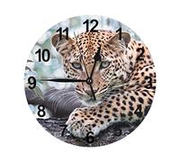 HLBSDM Horloge Murale Ronde silencieuse sans tic-tac, Motif léopard vu en Afrique du Sud, décoration d'intérieur à Piles, décorative pour Salon, Cuisine, Chambre à Coucher
