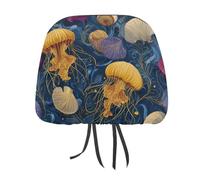 HLBSDM Housse d'appui-tête de siège Auto Motif méduses, coquilles Saint-Jacques, Vagues et océan - Accessoire Amusant et Universel
