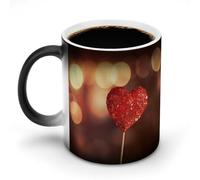 HLBSDM Mug à café en forme de cœur sur un bâtonnet, tasse thermochromique en céramique, mug magique à changement de couleur selon la température, design unique, cadeau original