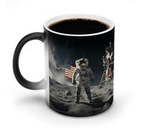 HLBSDM Mug en céramique « Astronaute atterrissant sur la Lune », à couleur changeante, thermosensible, humoristique, magique, cadeau original pour un anniversaire (homme/femme).