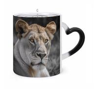 HLBSDM Mug en céramique thermosensible à motif lionne aux yeux bleu-vert, idéal pour le thé, le chocolat chaud ou le lait. Un cadeau original pour un anniversaire ou la Saint-Valentin.