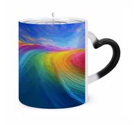 HLBSDM Mug thermosensible en céramique à motif arc-en-ciel et océan, idéal pour le thé, le chocolat chaud ou le lait. Un cadeau unique pour un anniversaire ou la Saint-Valentin.