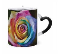 HLBSDM Mug thermosensible en céramique à motif de roses arc-en-ciel, idéal pour le thé, le chocolat chaud et le lait. Un cadeau unique pour un anniversaire ou la Saint-Valentin.