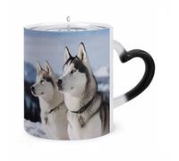 HLBSDM Mug thermosensible en céramique à motif husky, idéal pour le thé, le chocolat chaud ou le lait. Un cadeau original pour un anniversaire ou la Saint-Valentin.