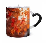 HLBSDM Mug thermosensible en céramique, motif feuilles d'érable au soleil, idéal pour le thé, le chocolat chaud ou le lait. Un cadeau original pour un anniversaire ou la Saint-Valentin.