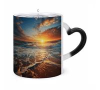 HLBSDM Mug thermosensible en céramique, motif lever de soleil sur l'océan, idéal pour le café, le thé, le chocolat chaud ou le lait. Un cadeau unique pour un anniversaire ou la Saint-Valentin.