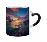 HLBSDM Mug thermosensible en céramique, motif océan et coucher de soleil, idéal pour le thé, le chocolat chaud ou le lait. Un cadeau unique pour un anniversaire ou la Saint-Valentin.