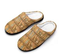 HLBSDM Pantoufles d'intérieur chaudes en coton pour femme, motif camouflage rose, automne-hiver, avec livre vintage et fleur sur une étagère. Semelle en caoutchouc antidérapante.