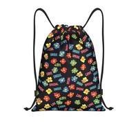 HLBSDM Sac à dos à cordon avec pièces de puzzle colorées en forme de cœur, idéal pour la sensibilisation à l'autisme, le sport, la gym et le yoga (taille adulte 14 x 16,9 pouces).