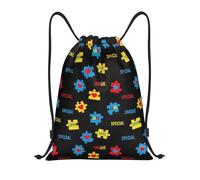 HLBSDM Sac à dos à cordon noir coloré avec puzzle, symbole de sensibilisation à l'autisme, idéal pour le sport, la gym et le yoga, taille adulte moyenne (35,5 x 43 cm).