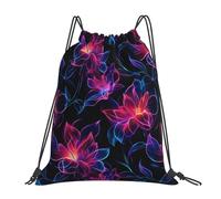 HLBSDM Sac à dos à fleurs à paillettes fluo, sac à cordon, sac de sport, voyage, randonnée, plage, 40 x 35 cm