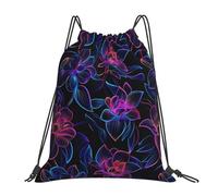 HLBSDM Sac à dos à fleurs à paillettes fluo, sac à cordon, sac de sport, voyage, randonnée, plage, 40 x 35 cm