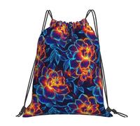 HLBSDM Sac à dos à fleurs à paillettes fluo, sac à cordon, sac de sport, voyage, randonnée, plage, 40 x 35 cm